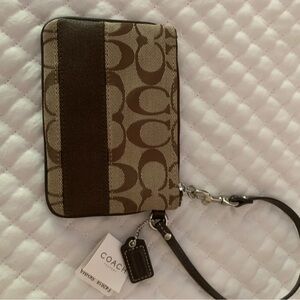 Coach Signature Brown and Cream Wristlet